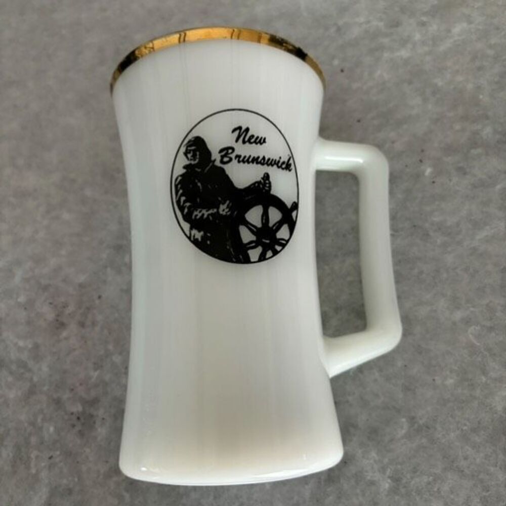 New Brunswick White Milk Glass With Gold Rim Tall Mug